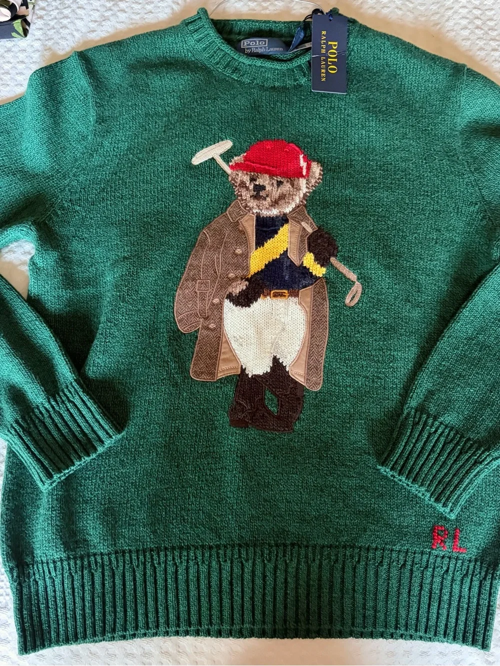 Polo by Ralph Lauren Green Crewneck Sweater with Polo Bear Patch